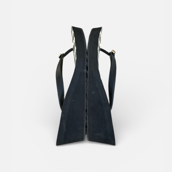 Coach Alessa Wedge Thong Sandal in Blk & Wht Polka-dot w/ Silver Bow Size 8 - Picture 7 of 12